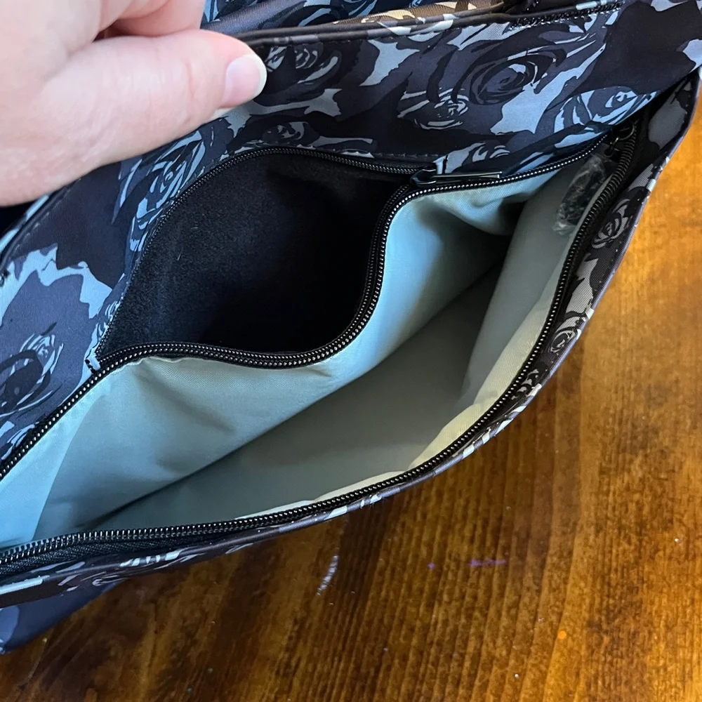 Jujube Be Classy Tote Diaper Bag, Black Petals Grey Floral Pockets, Changing Pad